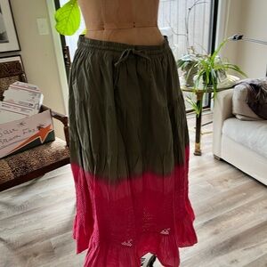 Skirt with embroidered bottom.  Army green and pink. Size M by Linear
